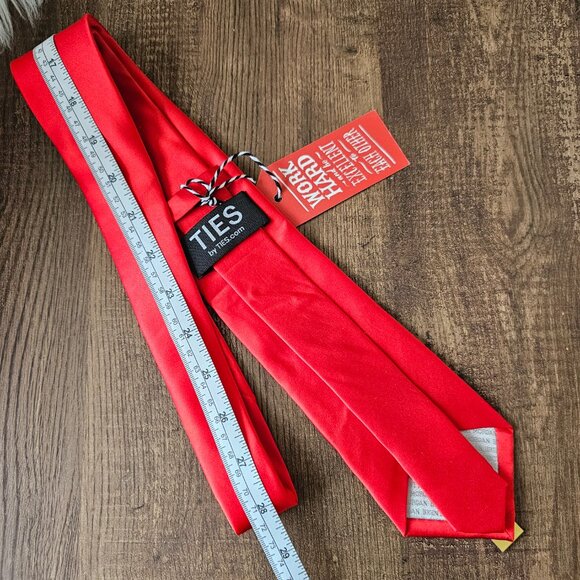 NWT! Solid Scarlet Red 100% Silk Standard Tie, 56” - Picture 4 of 5